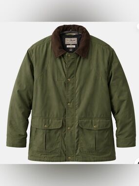 L.L. Bean woman’s Olive Green Field Jacket with Brown Corduroy Collar